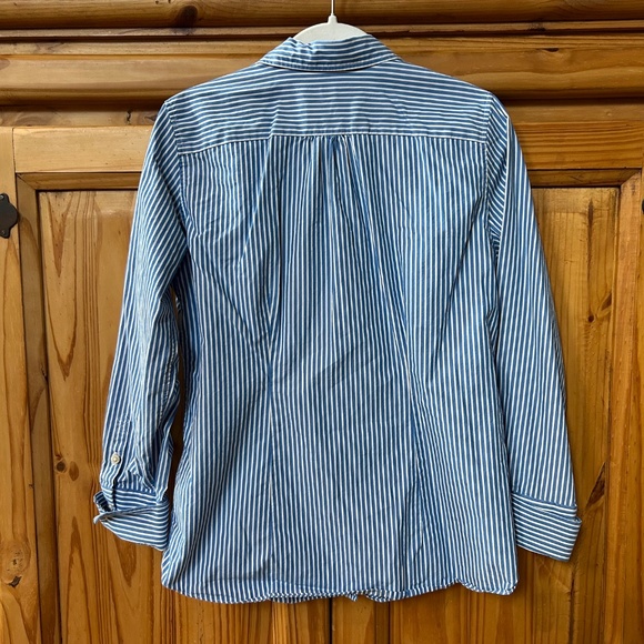 Lands End Long Sleeve Shirt Button Up Blue White‎ Stripe Women's 100% Cotton 12 - Picture 5 of 9